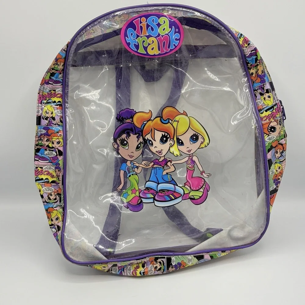 Lisa Frank Vintage Clear Backpack - Groovy Hippie Girls 3 Friends Comic Y2K 90s